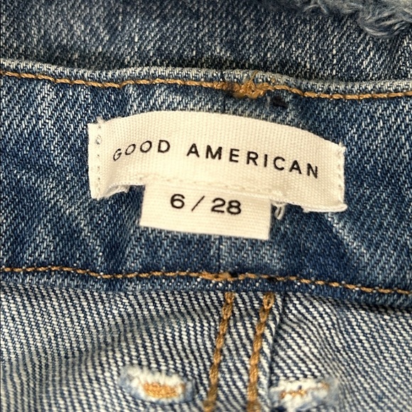 NWT Good American Good Boy High Rise Straight Leg Distressed Jeans - Size 28 - Picture 7 of 9